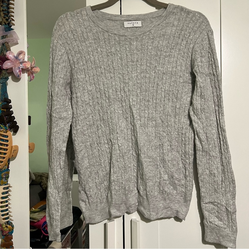 Papaya Light Gray Crew Neck Sweater